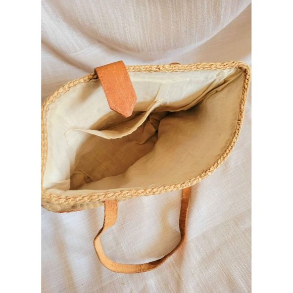 Vintage Woven Jute + Leather Handbag - Picture 7 of 16